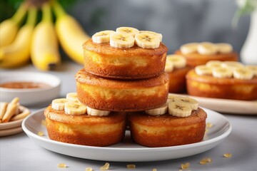 Delicious homemade banana muffins, easy recipe concept in cozy kitchen, blurred background