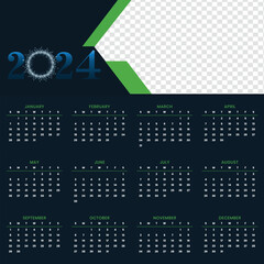 simple single page calendar of 2024 with black color background