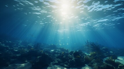 Fototapeta na wymiar underwater view of blue sea with sunlight