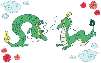 辰の手描き和イラストセット