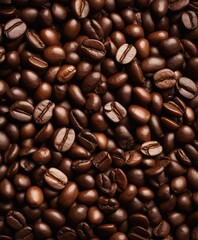 Fototapeta premium close up view of dozens coffee beans, above view 