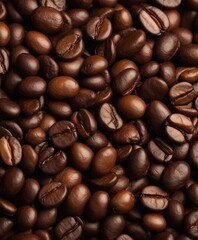 Fototapeta premium close up view of dozens coffee beans, above view 