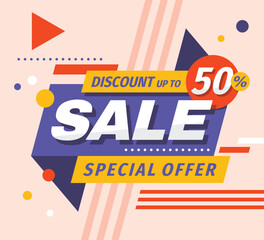 Sale concept banner design. Discount up to 50% off poster. Clearance offer retail leaflet. Special offer poster. Advertising promotion layout.  - 693113862