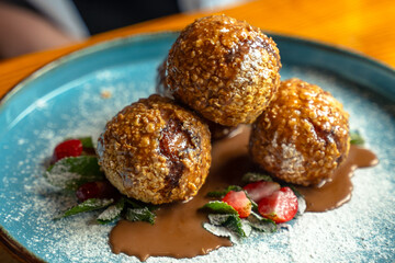 Oatmeal cheesecakes decorated with chocolate