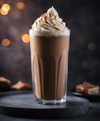 iced mocha latte on dark marble background


