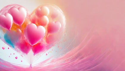 Valentine's Day background with pink heart-shaped balloons and space for text - Powered by Adobe