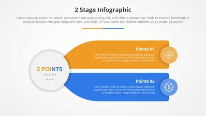 2 points stage template for comparison opposite infographic concept for slide presentation with big circle and long rectangle box description with flat style