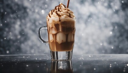 iced mocha latte on dark marble background

