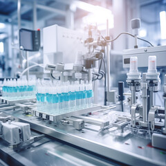 The medical ampoule production line in a modern pharmaceutical factory, realistic and clear