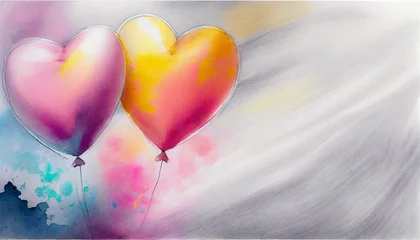 Deurstickers Kolorowe balony w kształcie serca na białym tle. Walentynkowe lub urodzinowe tło z miejscem na tekst © Monika