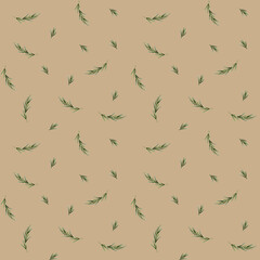Watercolor seamless pattern with rosemary sprigs on beige background. For use in design, textile, wallpaper, wrapping