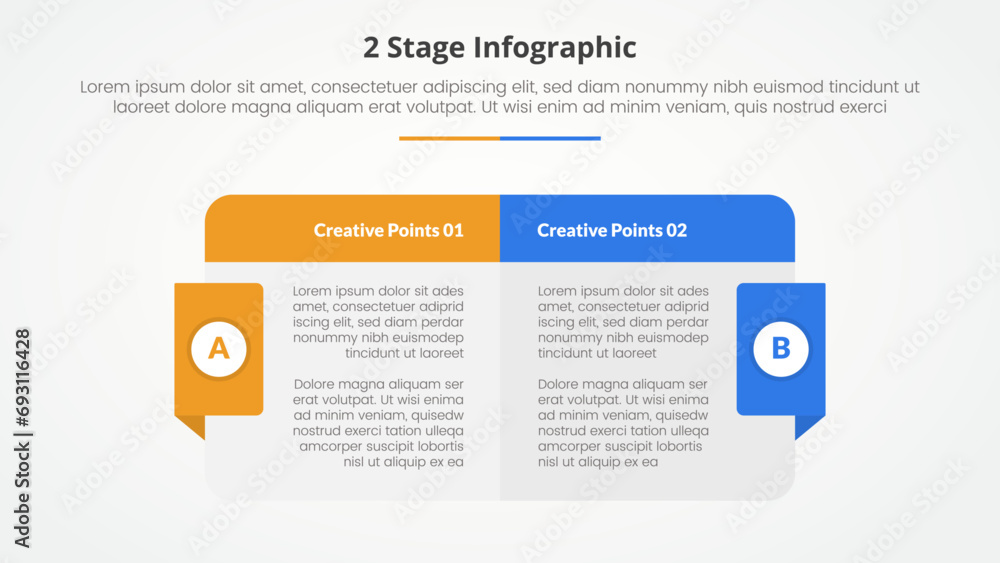 Aufkleber 2 points stage template for comparison opposite infographic concept for slide presentation with big 