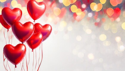 Walentynkowe tło z czerwonymi balonami w kształcie serc i miejscem na tekst - obrazy, fototapety, plakaty