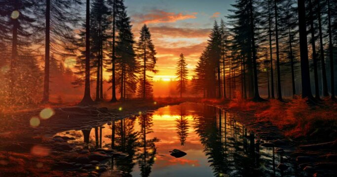 Paysage d'un soir en for&ecirc;t 