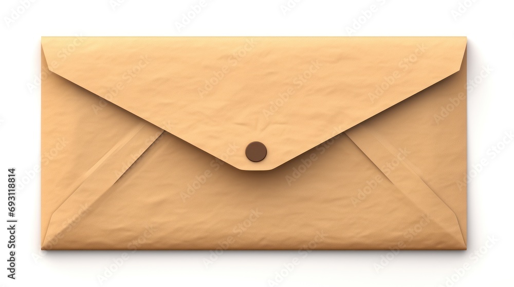 Poster a close up of an envelope with a button on the front of the envelope, on a white background, with a 
