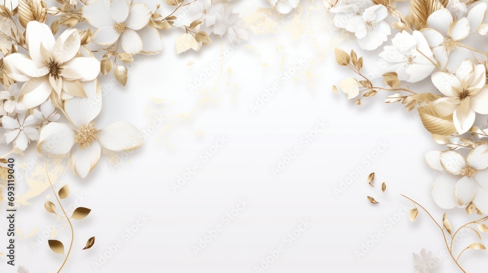 Poster a white and gold floral background with a place for a text or an image with a place for a text or an