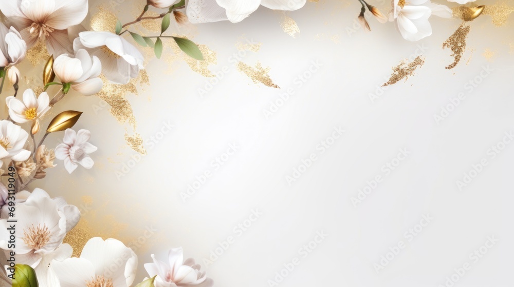 Poster a white and gold floral background with a place for a text or an image with a place for a text or an