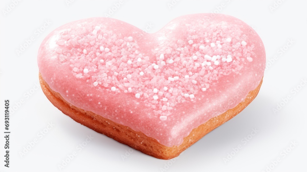 Poster a close up of a heart shaped doughnut with sprinkles in the shape of a heart on a white background w