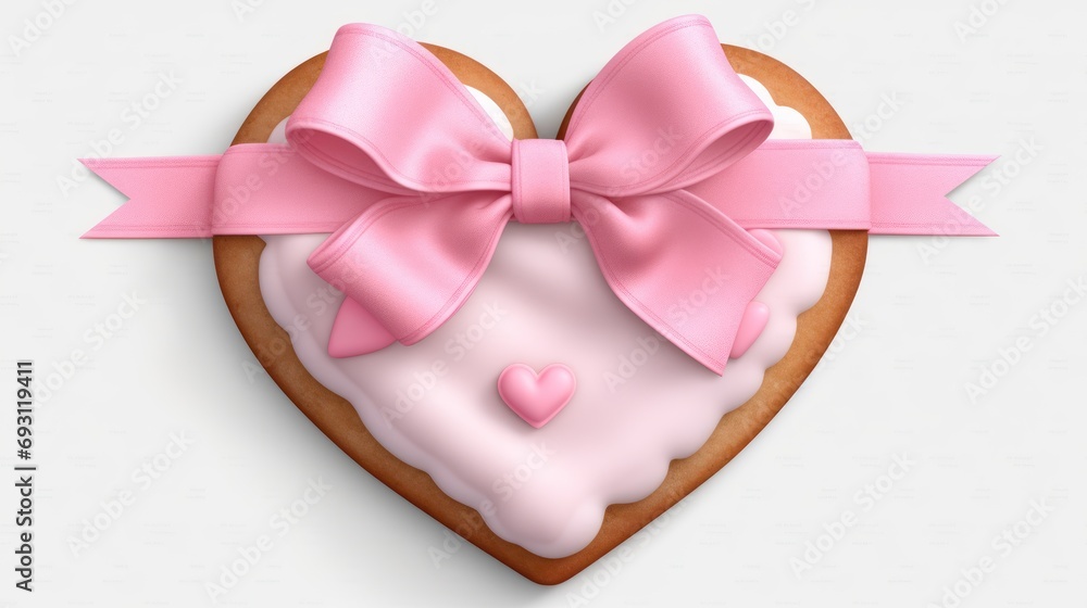 Poster a cookie in the shape of a heart with a pink bow and a heart shaped cookie in the shape of a heart w