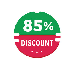 85 percent discount sticker design. Banner discount promotion announcement for advertising, special offer business. Modern vector.