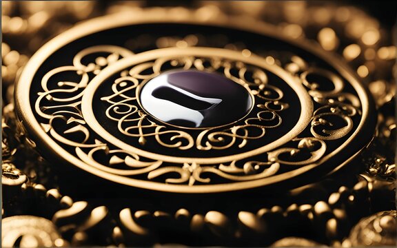 Macro shot of a couture button, revealing its ornate design.
