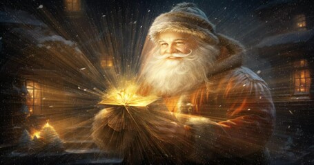 Père noël qui regarde la liste des enfants