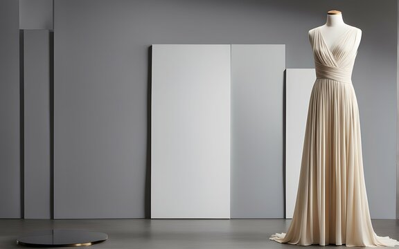 A runway-inspired ensemble draped over a mannequin, showcasing its modern elegance.
