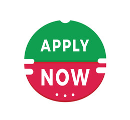 Apply now banner design sticker icon. Job or offer concept. Flat vector template.