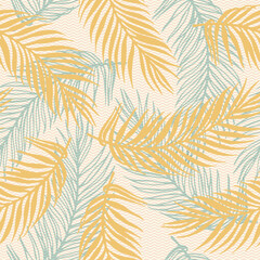 Seamless paradise palm leaves vector pattern. Botanical design over waves © SunwArt