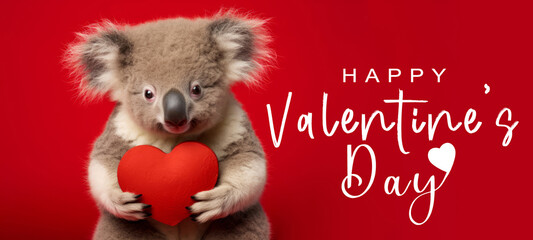 Funny animal Valentines Day, love, wedding celebration concept greeting card with text - Cute koala...