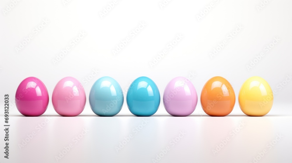 Aufkleber a row of colored eggs sitting in front of each other on top of a white surface with a white wall in 