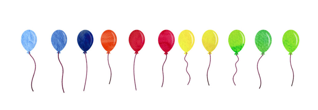 Watercolor balloon set. Bunch of balloons for birthday and party. Vector elements for celebrate and carnival.
