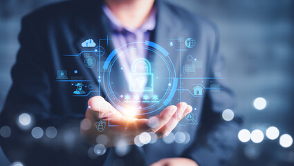 Cybersecurity and privacy concepts to protect data. Lock icon and internet network security...