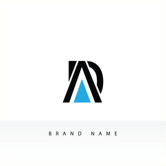 DA Artistic Letter Logo Design with Creative Serif Font in Black and White Colors Vector Illustration
