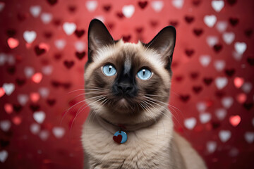Portrait of a Cat with a Red Heart Valentines background