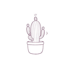Hand Drawn illustration of cactus in a pot icon. Doodle Vector Sketch Illustration
