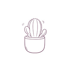 Hand Drawn illustration of cactus in a pot icon. Doodle Vector Sketch Illustration