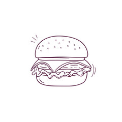 Hand Drawn illustration of cheeseburger icon. Doodle Vector Sketch Illustration
