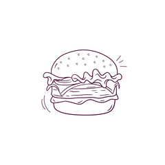 Hand Drawn illustration of cheeseburger icon. Doodle Vector Sketch Illustration