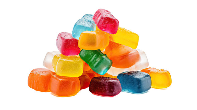 Pile of colorful jelly candies isolated on transparent or white background