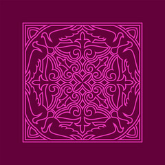 Round Pattern Mandala. Abstract design of Persian, Islamic, Turkish, Arabic vector circle floral ornamental border. Abstract Asian elements of the national pattern of the ancient nomads of the Kyrgyz