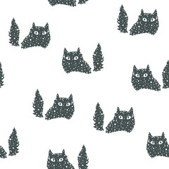 Seamless pattern with cats in the snow