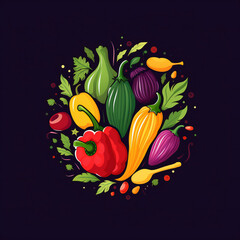 Obraz na płótnie Canvas Dynamic colorful vegetables art logo minimal style Generative AI 