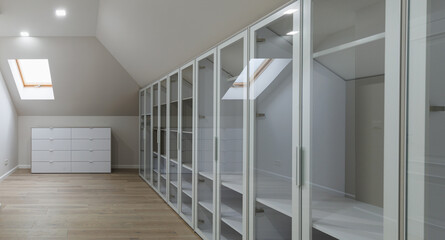 Bright Glass Closet: White Wardrobe Interior with Modern Touch
