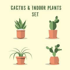 Cute indoor plant icons Set Vector