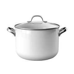 White ceramic cooking pot or saucepan isolated on transparent or white background, top view