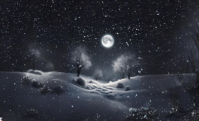 Night sky with the snow falling on the ground to be used for presentation mock-up or background