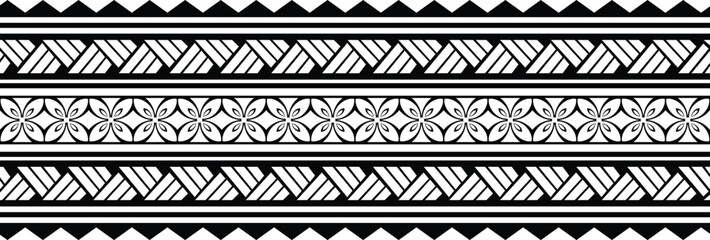 Polynesian ethnic maori sleeve band. Tattoo Tribal art border fore arm pattern. Tattoo man ethnic bracelet. Fabric seamless isolated hawaiian pattern on transparent background. - obrazy, fototapety, plakaty