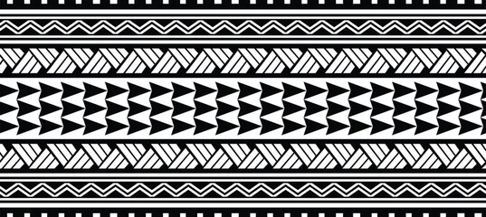 Polynesian isolated maori border. Tribal  pattern seamless samoan band. Tattoo ornamental fore arm bracelet. Fabric seamless isolated hawaiian pattern on white background. - obrazy, fototapety, plakaty