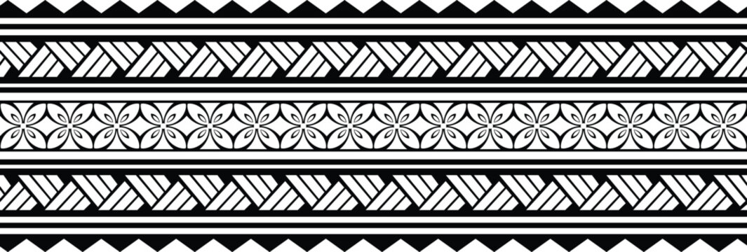 Polynesian ethnic maori sleeve band. Tattoo Tribal art border fore arm pattern. Tattoo man ethnic bracelet. Fabric seamless isolated hawaiian pattern on transparent background.
